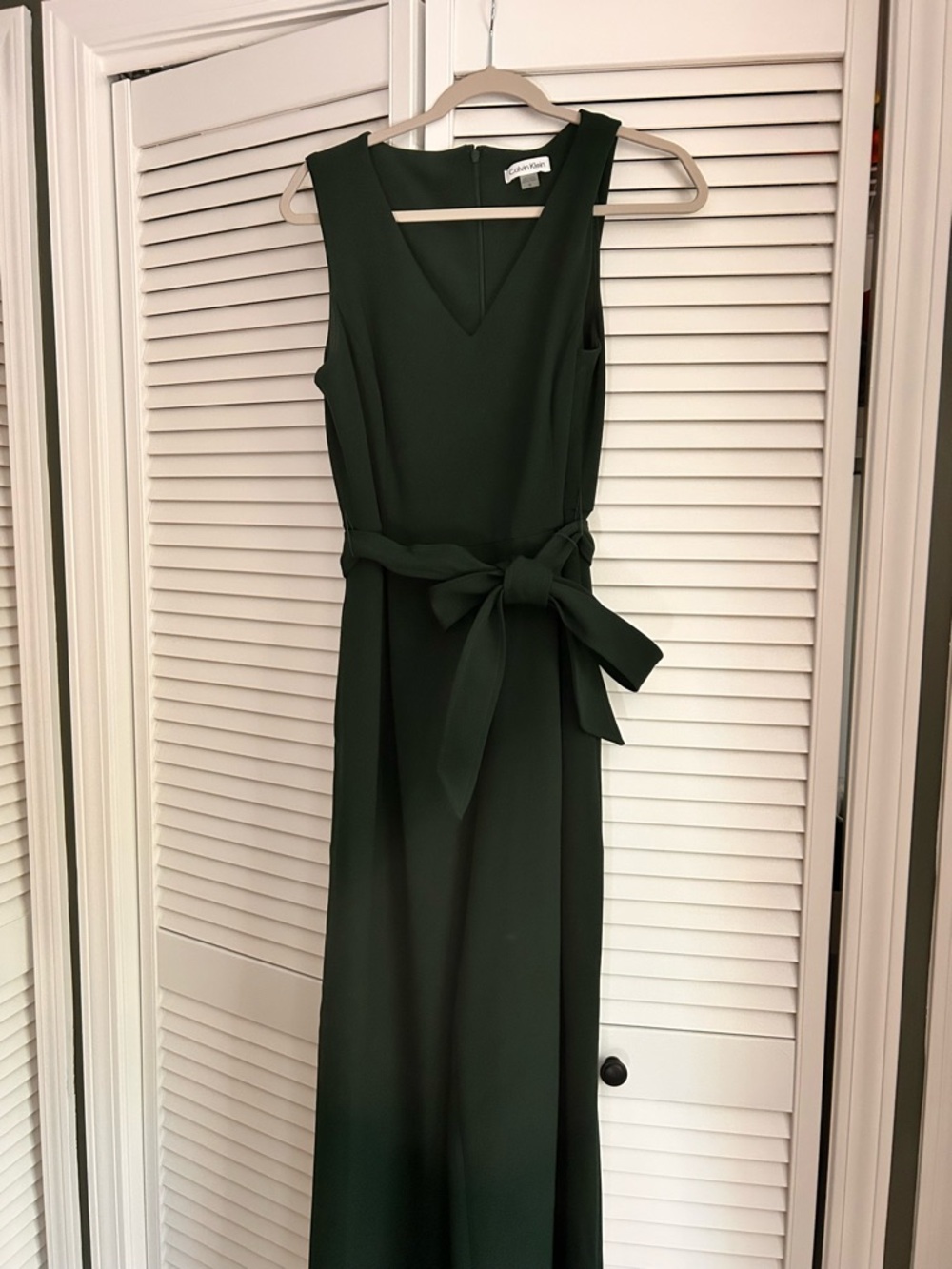 Calvin Klein Dark Green Sleeveless V-Neck Belted Jumpsuit